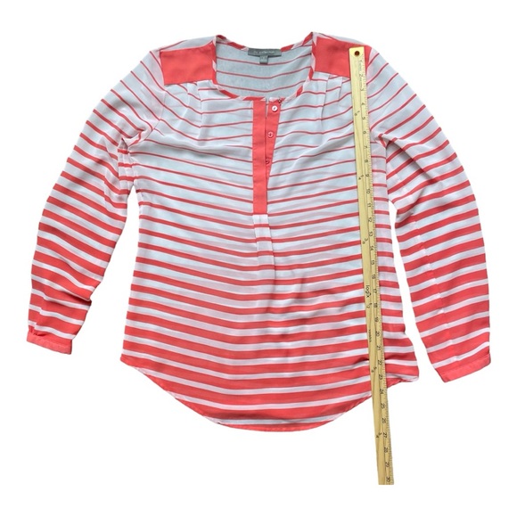 NY Collection Long Sleeve Blouse Size Small Orange White Sheer Buttons Snap - Picture 10 of 11